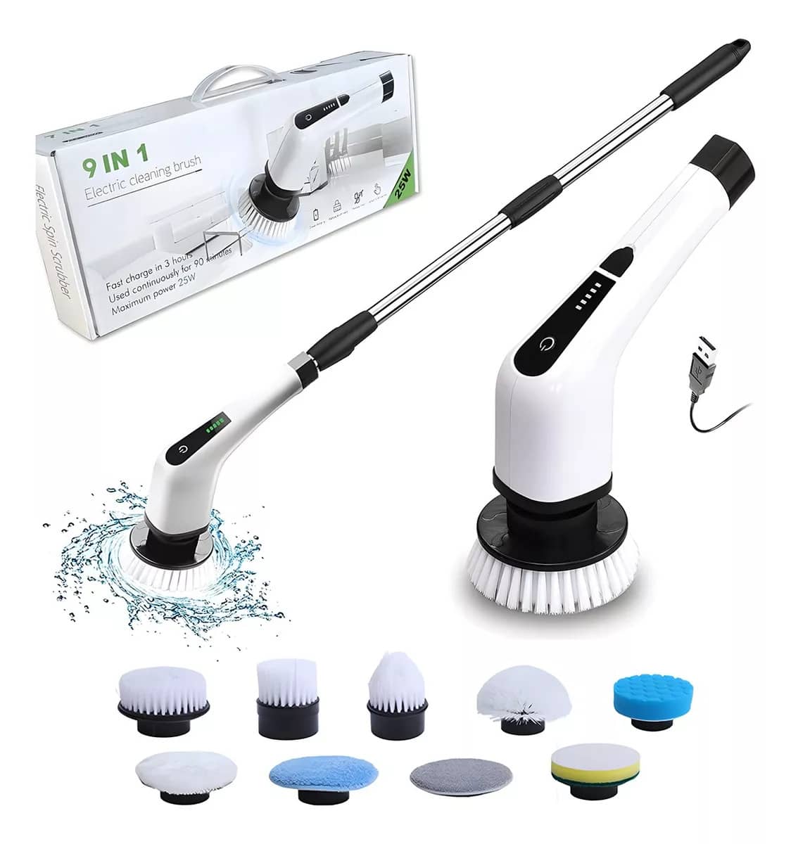 Telescopic Power Scrubber - Velocidad múltiple y mango ajustable