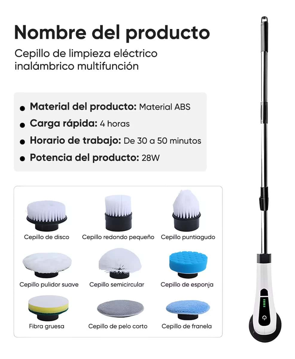 Telescopic Power Scrubber - Velocidad múltiple y mango ajustable